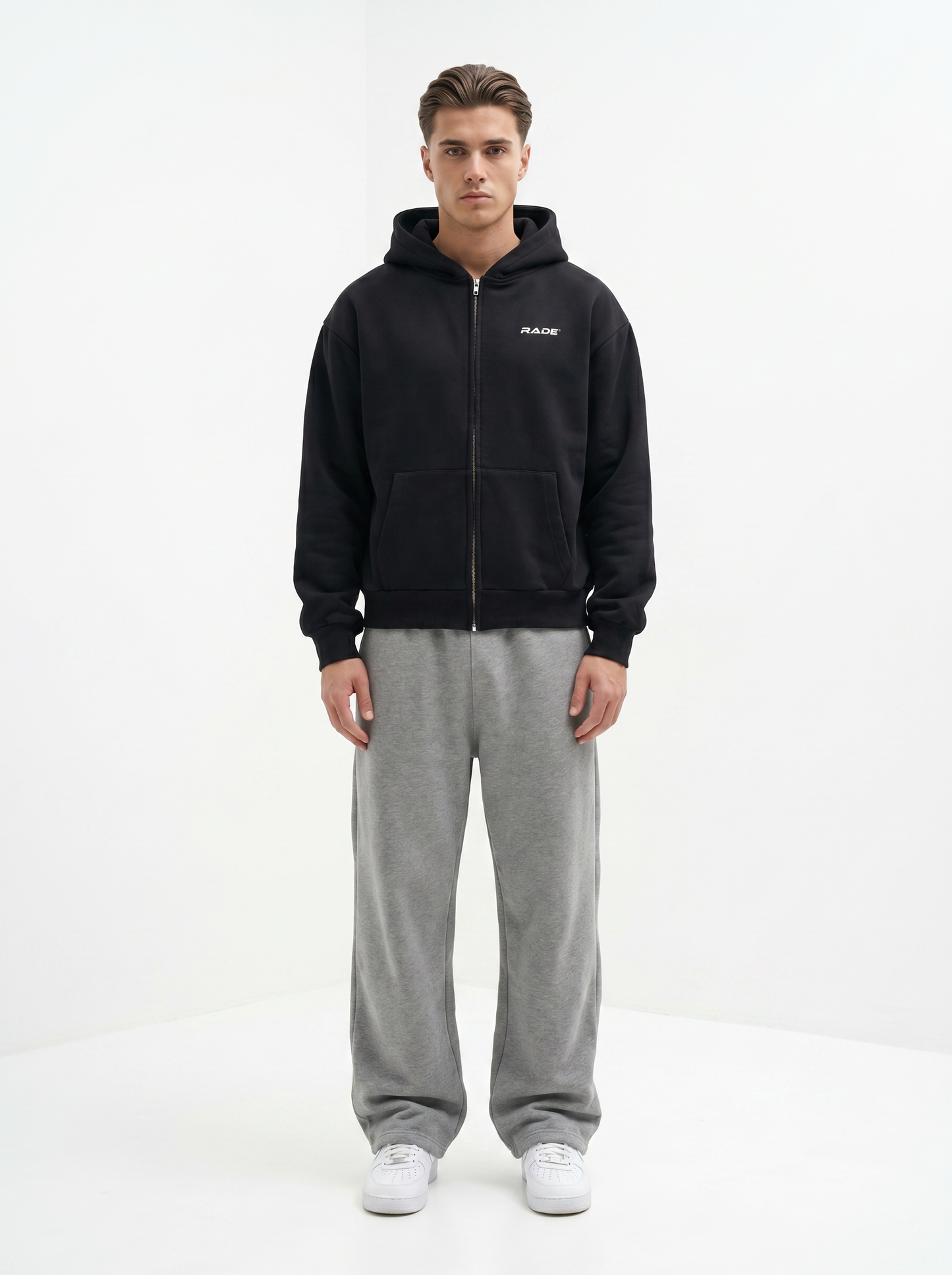 BOXY ZIP HOODIE DEEP BLACK
